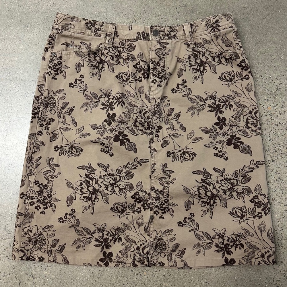 Vintage Outdoors Eddie Bauer Floral Brown Cotton Skirt Earthy Pencil Skirt Denim